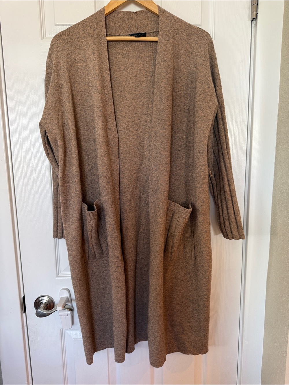 Current Air Open Front Knit Long Duster Cardigan - Taupe Size SP